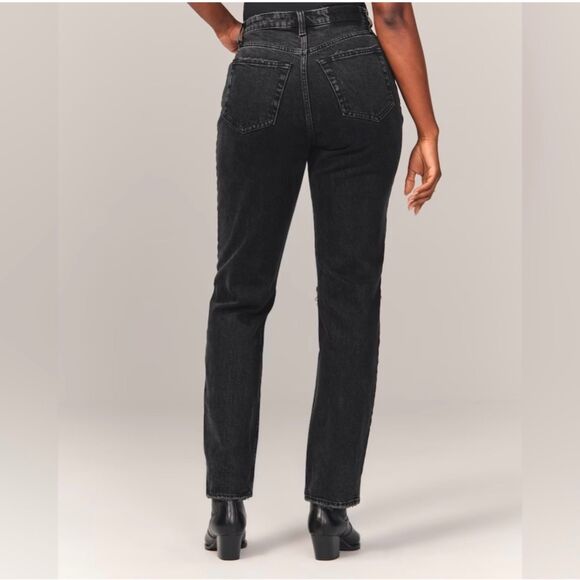 Abercrombie & Fitch The Dad High Rise Distressed Black Jeans Women's 30 Short - Picture 2 of 11